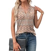Agnes Urban Womens V Neck Tank Tops Dressy Summer Sleeveless Boho Shirts Casual Loose Tunic Tops Blouses T Shirts Boho Print-XL