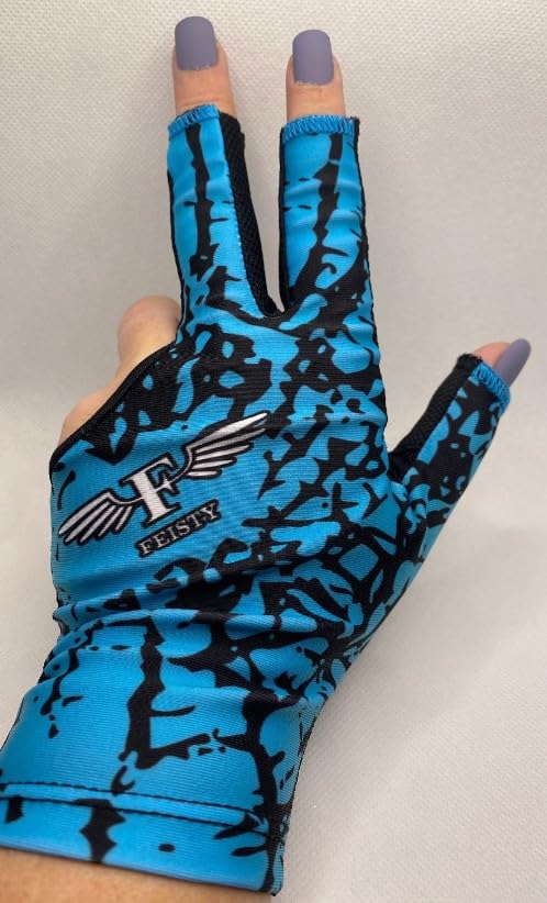 Feisty Billiards - Aqua-Licious - Womans's Billiards Glove - Sublimation (Large, Left)