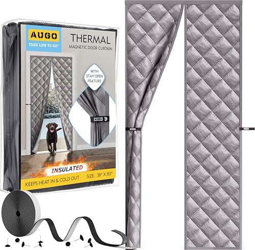 Image of AUGO Thermal Door Curtain - Thermal Door Cover for Winter - Magnetic Thermal Insulated Door Curtain for Winter - Winter Door Insulation - Keeps Warm Air in & Cold Air Out - Home Winterizing Products