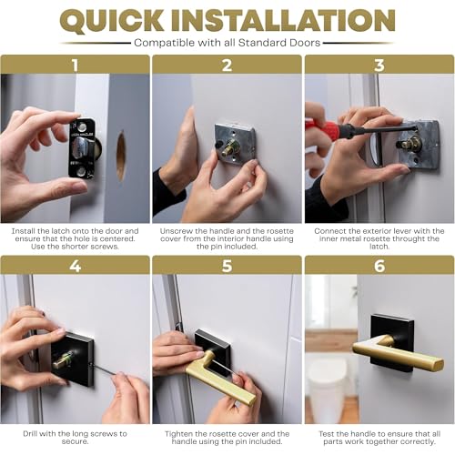 Image of Mega Handles Prime Privacy Lever Door Handle for Hallway, Closet and Bathroom, Keyless Design Door Levers, Fits All Standard Door Sizes, Covered Screws Included - Matte Black /Satin Brass (1 Pack), 5 inch