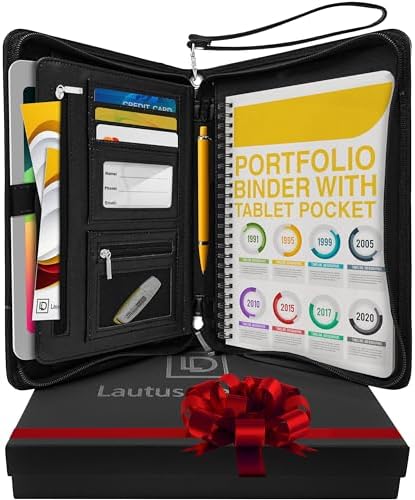 KISSKI A5 Planner Binder Padfolio voor Vrouwen, Kleine 6 Ring CV-mappen voor Interview, Veganistisch Lederen Portfolio Organizer Folio met Rits en 1 stuk A5 Notepad, Visitekaart/Penhouder, Geschenken