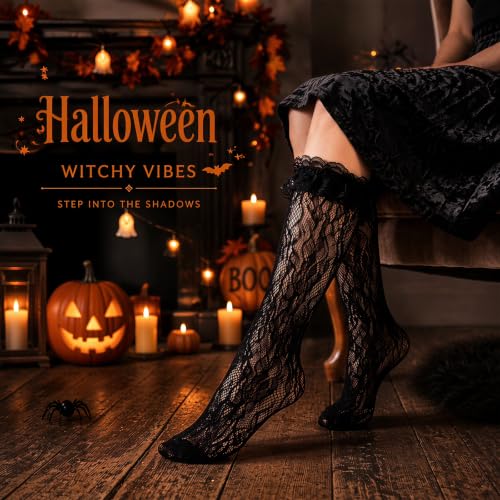Image of Women Lace Ruffle Socks White Black Frilly Lolita Crew Dress Socks
