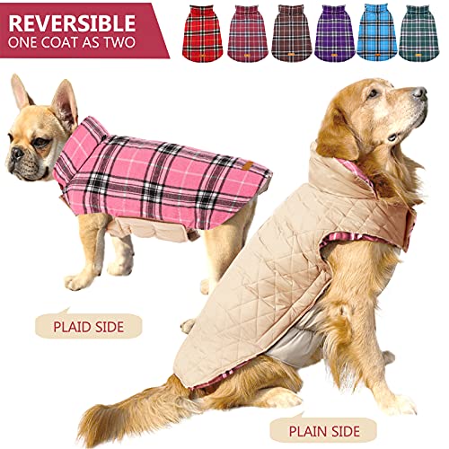 Kuoser Warm Reversible Waterproof Winter British Plaid Dog Clothes Pink 2XL, Pink White, XXL - Image 2