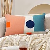 CURRAMET Boho Lumbar Decorative Pillow Cover 12X20 Modern Colored Abstract Geo Throw Pillowcase Farmhouse Cotton Embroidery Mid Century Accent Textured Cushion Case for Couch Sofa Bedroom