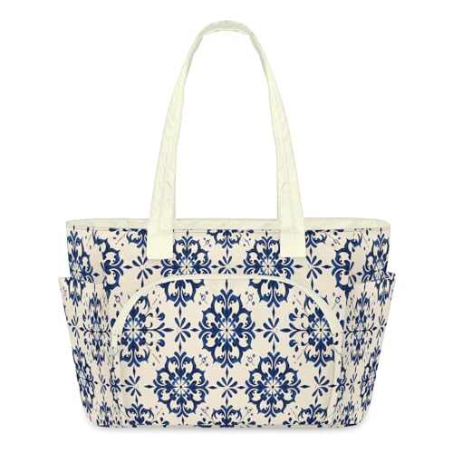 Sac à main à fleurs avec grande poche zippée, sac fourre-tout léger pour le travail et sport