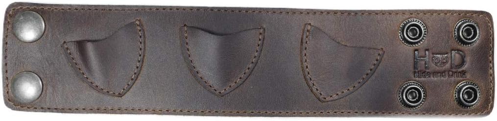 Hide & Drink, Cuff with Guitar Pick Slots, Rustic Bracelet, Wristband for Musicians, Full Grain Leather, Handmade, Bourbon Brown