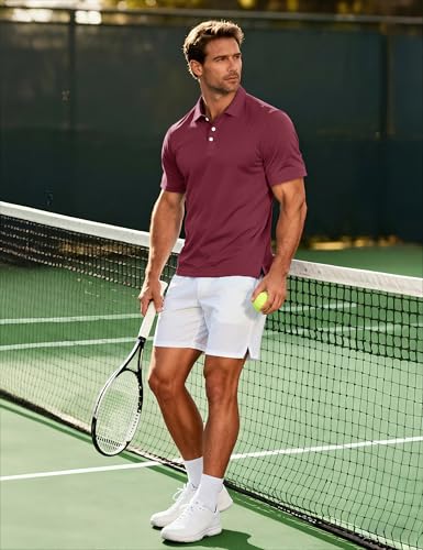 Image of MAGCOMSEN Men's Polo Shirts 3 Buttons Casual Work T Shirts Quick Dry Short Sleeve Golf Shirt Pique Jersey Outdoor Performance