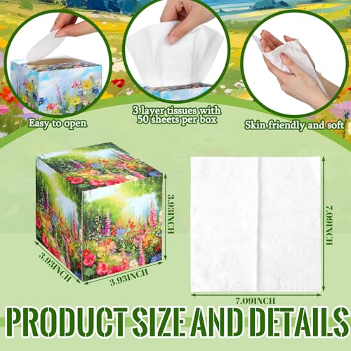Image of Fourluoo 12 Pack Floral Facial Tissues Cube Boxes, 600 Sheets 3 Ply