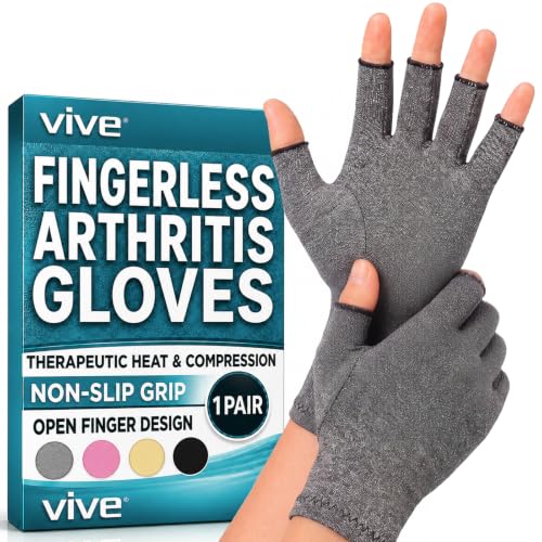 Vive Arthritis Gloves - Men Women Rheumatoid Compression Hand Glove for Osteoarthritis- Arthritic Joint Pain Relief - Carpal Tunnel Wrist Support - Open Finger Fingerless Thumb for Computer Typing