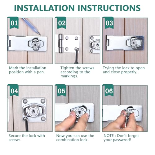 EXLECO 2x Locker Latch with Lock Latch Hasp Stainless Steel Latch with Padlock Latch Door Lock with Trap Lock for Cabinet Drawer Silber - Image 4