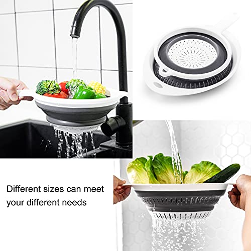 Collapsible Silicone Colanders And Strainers [2 Piece Set] - 2 Quart And 3 Quart Pasta Vegetable/Fruit Kitchen Mesh Strainers With Handles #TOP4