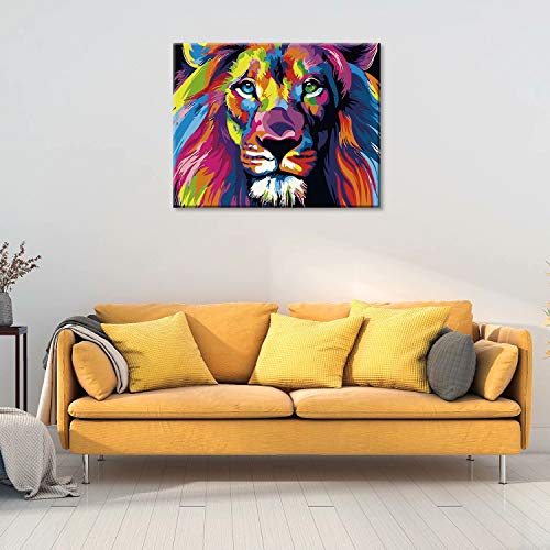 Toudorp Malen nach Zahlen Tiere DIY Acrylmalerei-Kit - 40 cm x 50 cm Buntes Löwenmuster Malen nach Zahlen mit 3 Pinseln… – Bild 8