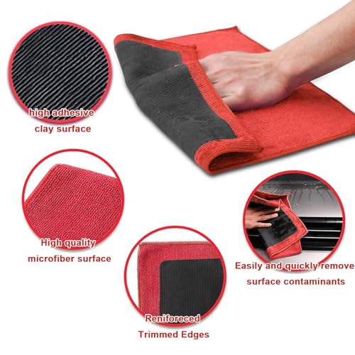 Image of 2 Pack Clay Bar Towels Auto Detailing, Fine Grade Microfiber Chamois Towel for Car DIY Detail (Red)