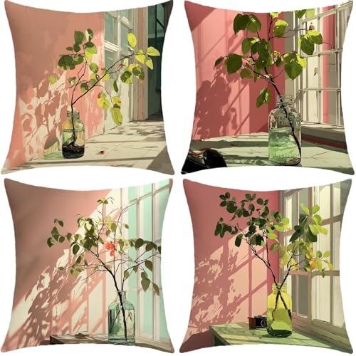 Federa Cuscino Rosa 65x65cm Cuscini per Divano Esterno Giardino Pianta Copricuscini Impermeabili Velluto Quadrato Set di 4 Decorativi Cushion Covers per Indoor Sofá Balcone Patio Estate Regalo BZ-348