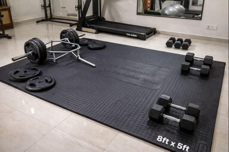 IRONVOLT by Dhara® FloorMax Heavy Duty Gym Flooring Mat 8×5 Ft | 30mm Thick EVA Rubber Exercise Mat for Treadmill, Powerlifting & Dumbbell Zone | Anti-Skid, Impact Resistant, Noise Control | Black