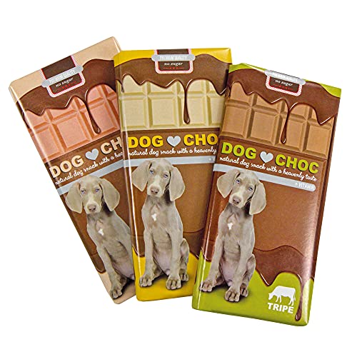Dog Choc Lot de 3 chocolats pour chien avec saumon, panse et poulet - Formule spéciale - uniquement pour chiens Cover