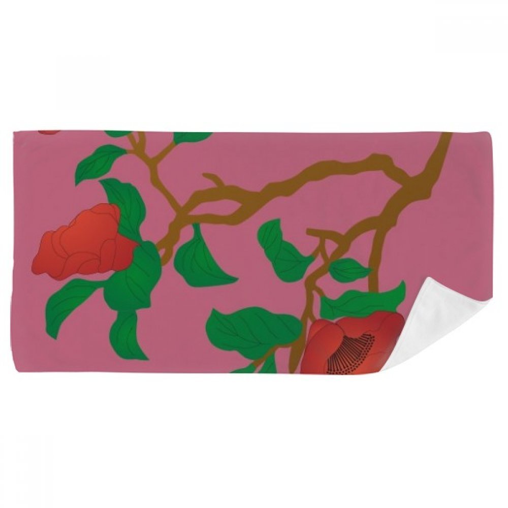 Serviette de bain 35x70cm avec motif de fleur rouge et vert pour toilette quotidienne