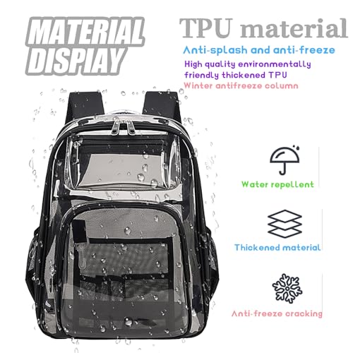 Clear Backpack for School, Heavy Duty & Waterproof Transparent Bag for Stadium Events, Concert, Sports Games, See-Through Bookbag with Pencil Case, Black4