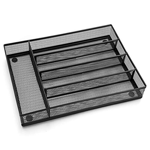 TEAMFAR Besteckkasten für Schubladen, Netzstoff Besteckschublade Schubladeneinsatz mit 5 Fächer, Metall Besteckeinsatz mit Schaumstofffüße für Küche/Büro, 31,8 x 23,7cm, Robust...