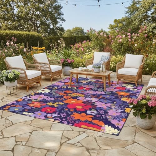 Tapete decorativo floral impermeable 3x5 para exterior miniatura 5