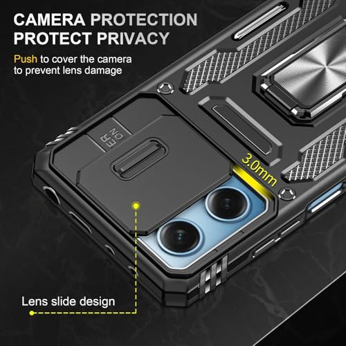 Image of Vaku Luxos Aegis Armor Slide TPU Back Cover Case for Xiaomi Redmi Note 12 5G with Magnetic Ring Holder Kickstand Camera Screen Protector- Black