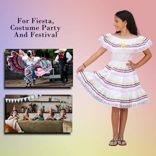 Colombian, Venezuelan, & Ecuadorian White Dress with Yellow, Blue, & Red Ribbons for Toddlers & Girls4