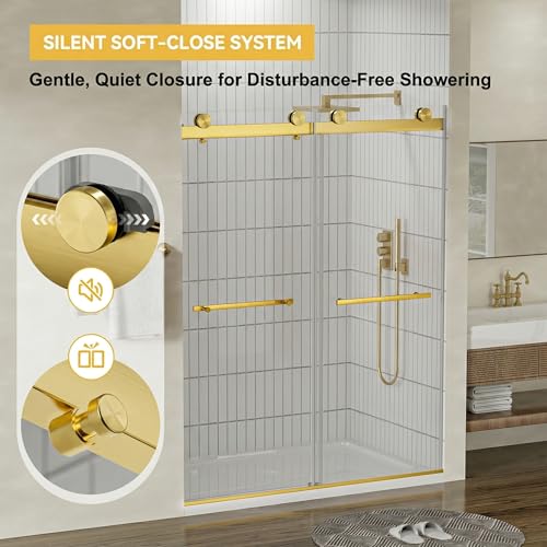 Image of Findepot Frameless Double Sliding Shower Door, 56-60 inch W x 75 inch H, 8mm Glass