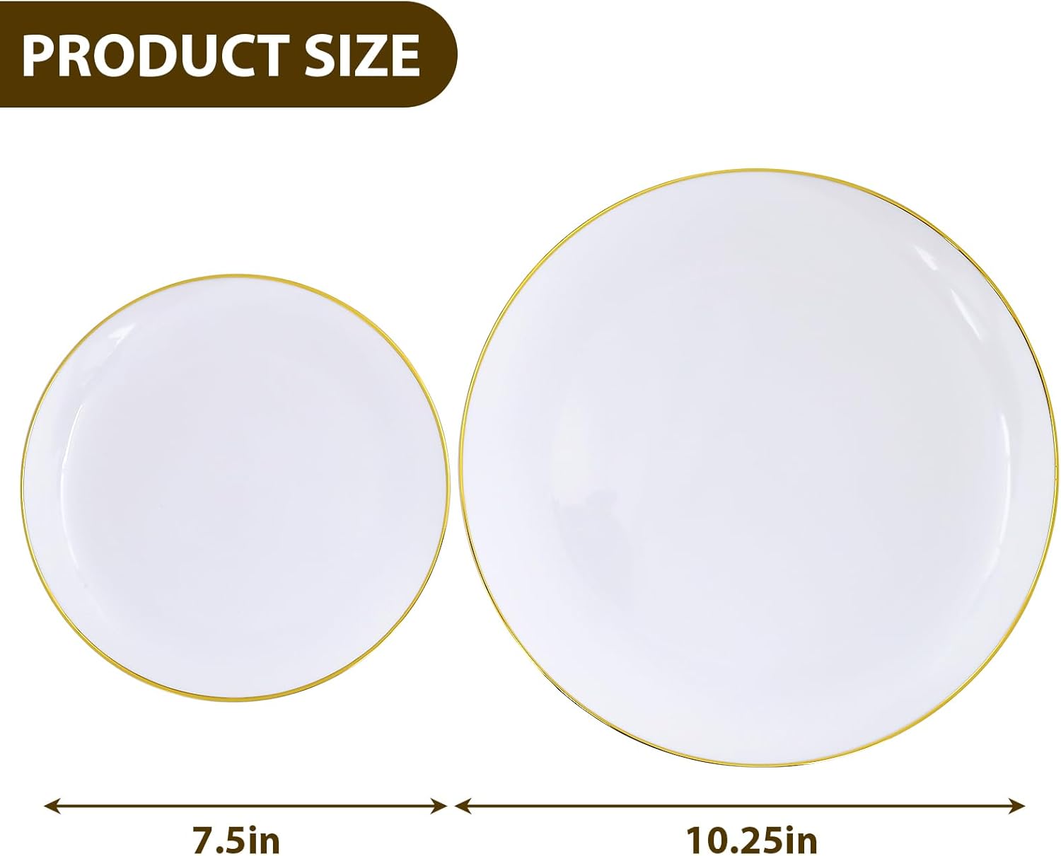 Moretoes 100PCS White Gold Plastic Plates Disposable,Party Plates White with Gold Rim, 10.25inch Dinner Plates and 7.5inch Dessert Salad Plates Heavy Duty Plates for Wedding Party and Birthday - Image 3