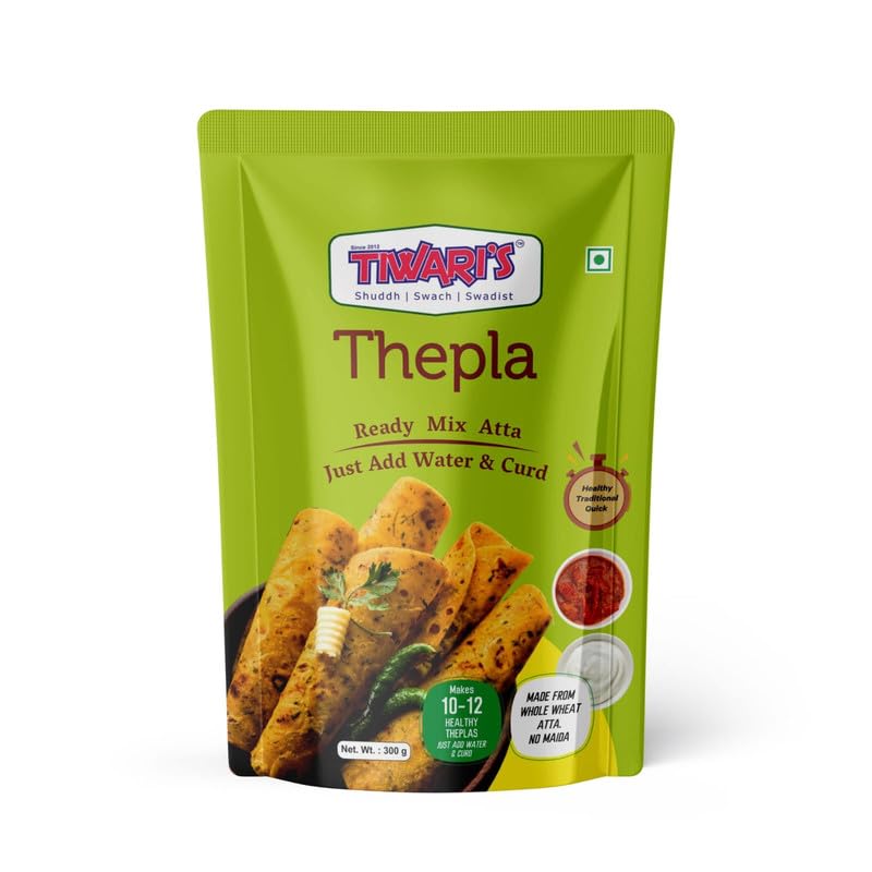 Tiwari’s Thepla Paratha/Poori Ready-To-Use Atta Mix | 100% Vegetarian, Vegan Instant Healthy High Protein & Fiber Flatbread Mix With No Preservatives, No Onion & Garlic | 300gm, Pack of 1