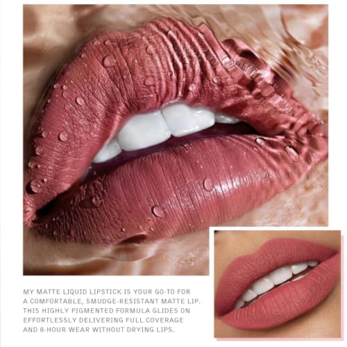 Brown Lipstick, Matte Nude Lipsticks For Women Long Lasting, Highly Pigmented Creamy Lip Gloss, Lip stick Stay On 8 Hours Waterproof Not Fade Liquid Lipstick Make Up Gift (02# Brown, One Size) - Image 5
