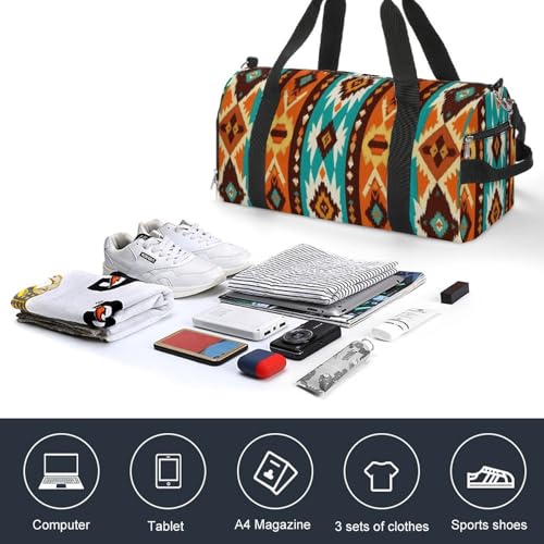 Fashion Travel Weekender Duffle Bag Sport Beach Yoga Overnight Luggage Bag Indiana Western Southwest Ethnic Tribal Navajo4
