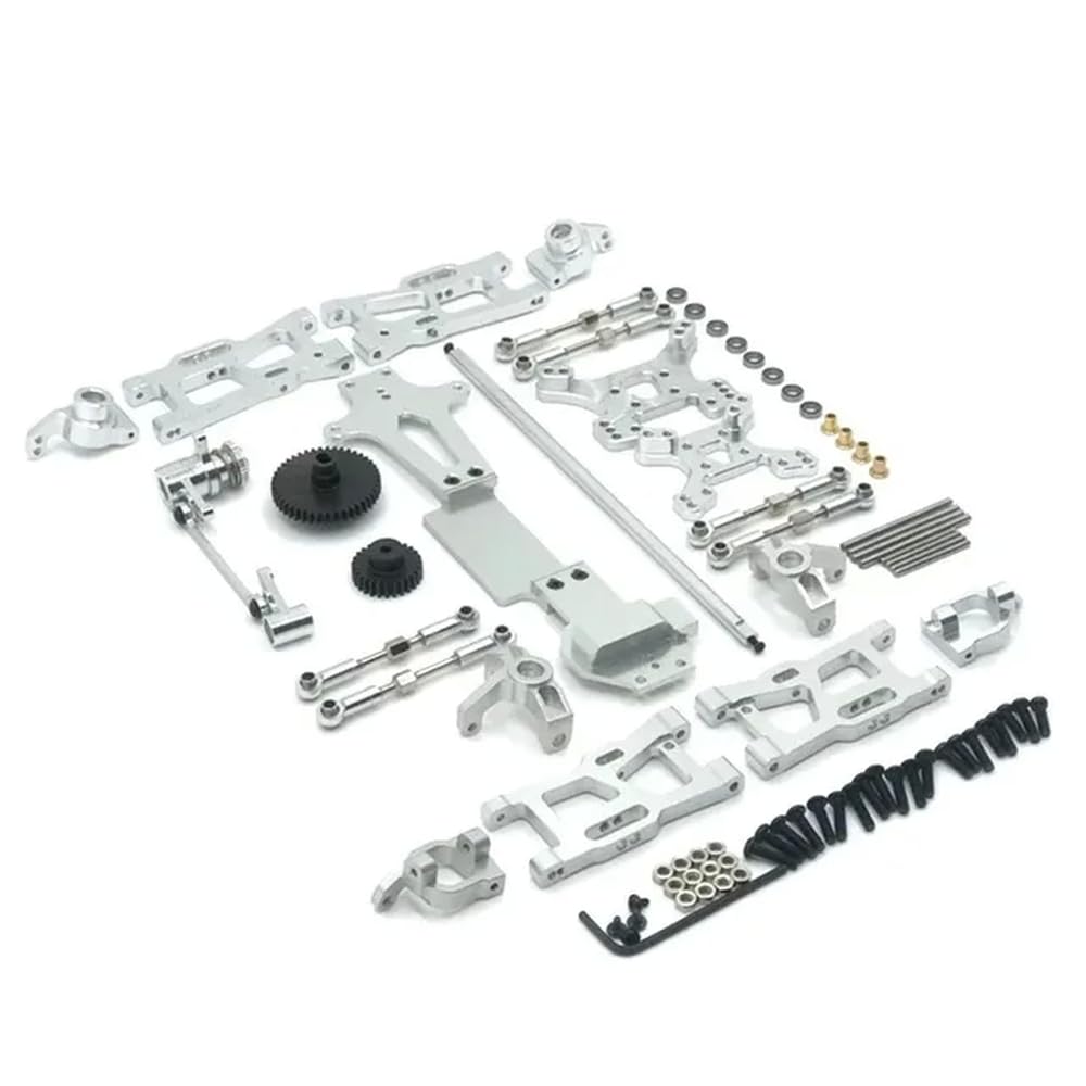 UMTSGYNU 144001 Compatible Metal Upgrade Parts Kit Swing Arm Link Rod Steering Block Compatible with 1/14 RC Car Accessories(Silver)