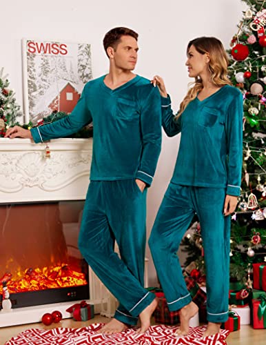 Ekouaer Couples Matching Pajamas Sets Velvet PJs Set for Men and Women Velour Long Sleeve Sleepwear S-XXL2