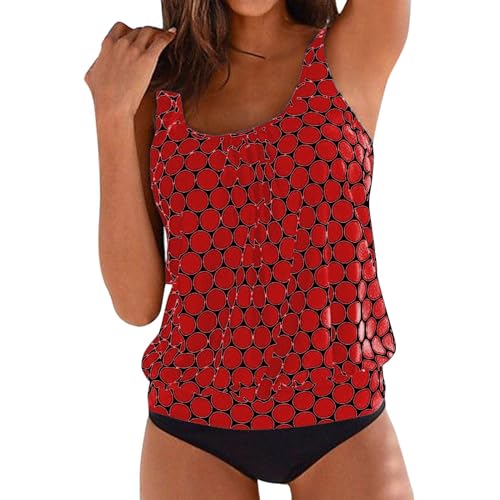 Traje de baño de talla grande para mujer, dos trajes de baño vintage, dos trajes de baño fruncidos de cintura alta con estampado, conjunto de bikini para mujer, rosso, 5XL