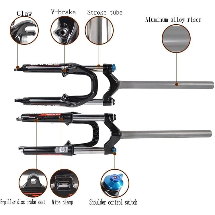 20 Inch Bike Fork BMX Oil Spring Suspension Fork 50mm Travel Extended Head Tube 1 1/8 Straight Front Fork(Schwarz)