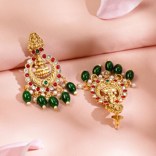 Image of Rubans Gold Plated Temple Necklace Set Traditional Statement Jewellery Gift for Women & Girls