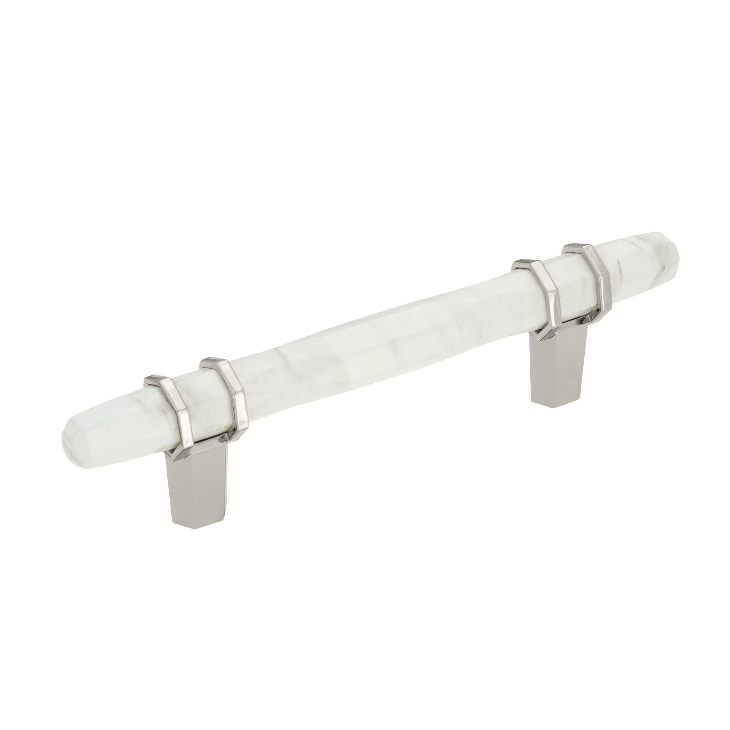 Amerock | Cabinet Pull | Marble White/Polished Nickel | 3-3/4 inch (96 mm) Center to Center | Carrione | 1 Pack | Drawer Pull | Drawer Handle | Cabinet Hardware