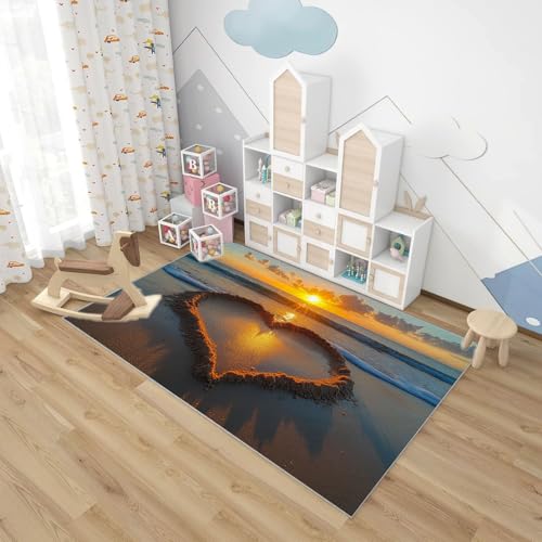 Tapis lavable Cœur de Plage orange 210x300cm pour chambre