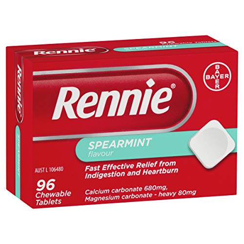 Image of Rennie Indigestion and Heartburn Relief Spearmint 96 Chewable Tablets
