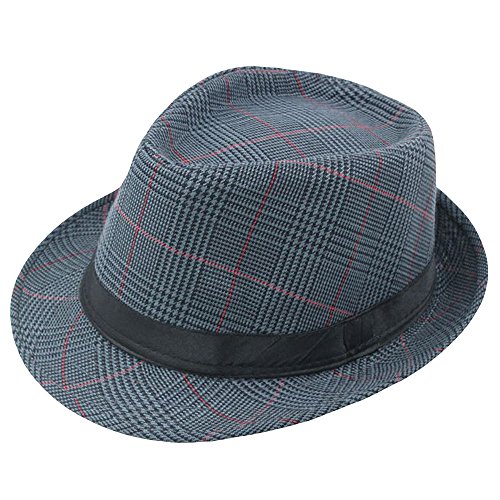Men's Plaid Fedora With Solid Band Short Brim Classic Vintage Fedora Bucket Hat Checkered Panama Hat For Men #TOP8