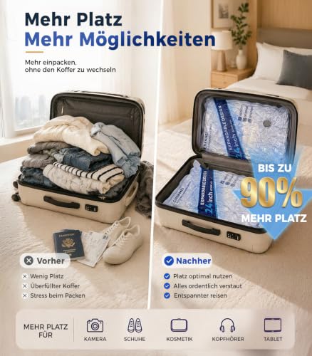 Vakuumbeutel für Kleidung, 15er Set mit Akku-Pumpe für Reise und Koffer – Ansicht 4