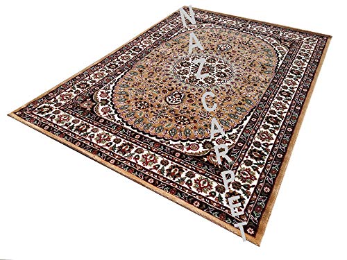 Image of Kashmiri Traditional Woollen Carpet with Advanced 1 Inch Thickness & Classical Look 150x200cm (5x7 Feet) Color Gold