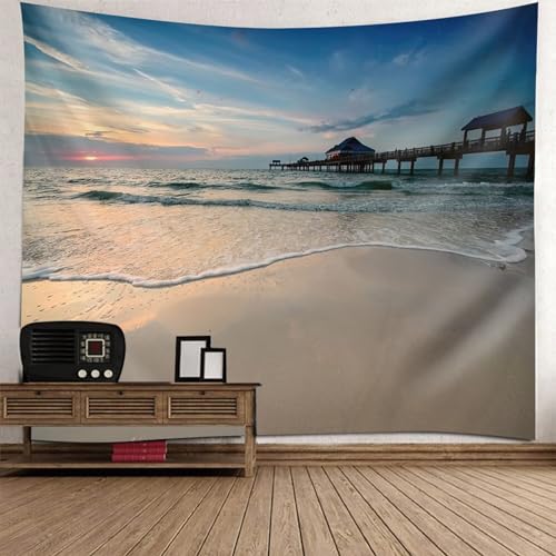 Tapisserie murale paysage naturel beige bleu vert pour habiller un mur vide ou une table