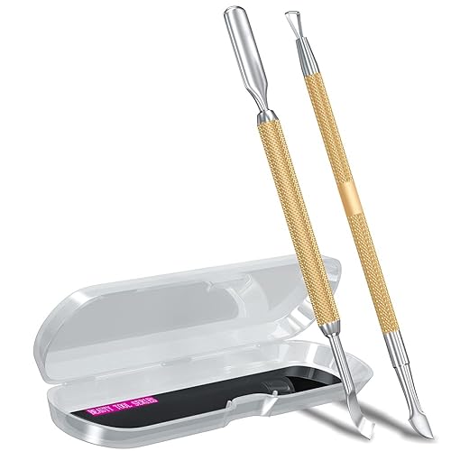 2 piezas de metal champán dorado removedor de cutículas y cortador de cutículas de acero inoxidable calidad de salón de uñas de gel pelador raspador