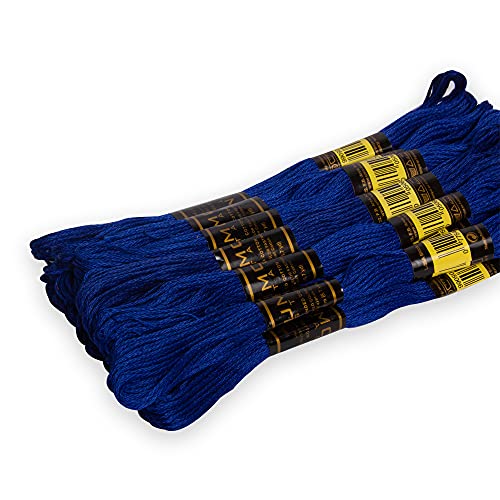 Image of Dark Royal Blue Embroidery Thread, 12 Pieces, 100% Egyptian Cotton, Premium Skeins, Oeko-Tex Certified, 8.75 Yards Long, Cross Stitch Embroidery Floss