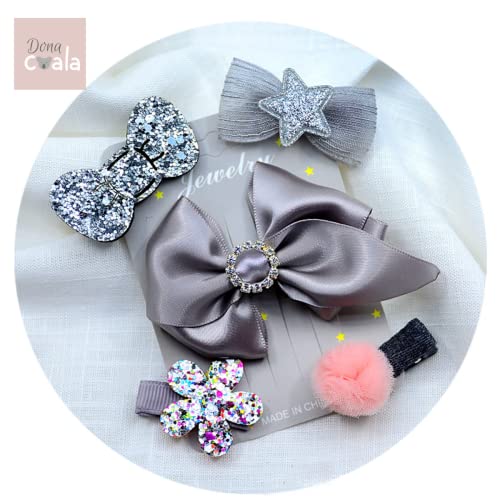 Laços meninas, bebês feitos à mão delicados e forrados, sem ponta 5 peças (Cinza)