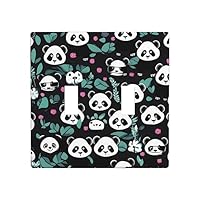 Panda Cute Face Light Switch Cover Receptacle Cover Double Switch Wall Plate,Decorative Wall Plate, Standard Size 4.5 Inch X 4.5 Inch