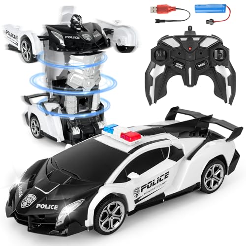 Mineup Ferngesteuertes Auto, 2 in 1 Transformers Spielzeug, 2.4GHz Transform Roboter Spielzeug, 360° Verformung Roboter, Rc Auto Robote, RC Polizeiauto, Geburtstags Geschenke