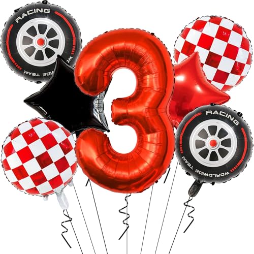 Decoração de aniversário para carro de 3 anos, decoração para 3 anos, balões de papel alumínio, número 3, decoração de aniversário infantil, 3 anos, 3 anos, carro de corrida, balões para crianças