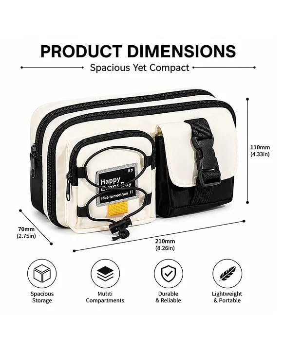 Image of Cute Cartoon Double Zipper Pencil Pouch for Girls & Boys - Large Capacity School Stationery Organizer with Front Pocket, Waterproof Fabric Pen Case for Students